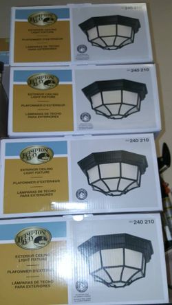 Hampton Bay Outdoor Flush Ceiling Light Fixture - Black Finish Frosted Glass