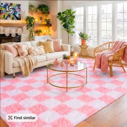 Checker rug Pink & white