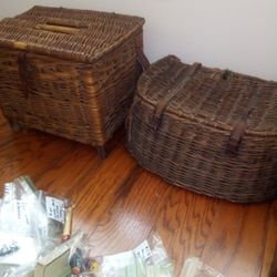 Antique Fishing Lures, Creel Baskets & Misc