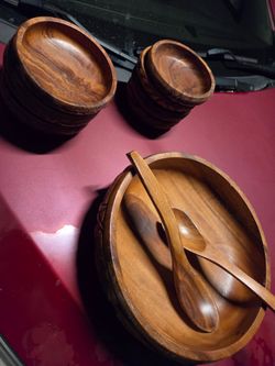 Wooden Salad Bowl Set with Serving Utensils