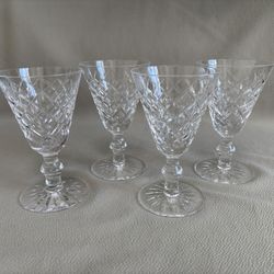 Set Of 4 Vintage Waterford Crystal Adare Cut Pattern 5” Tall Wine Glasses EUC