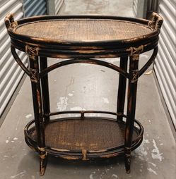 Bamboo & Wicker Serving Table And Tray