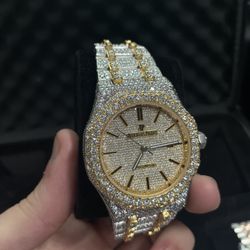 Moissanite Bustdown Watch 2 Tone Yellow Gold