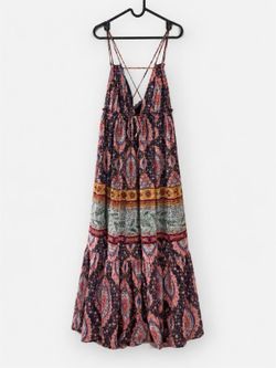 Boho paisley maxi dress - spaghetti straps