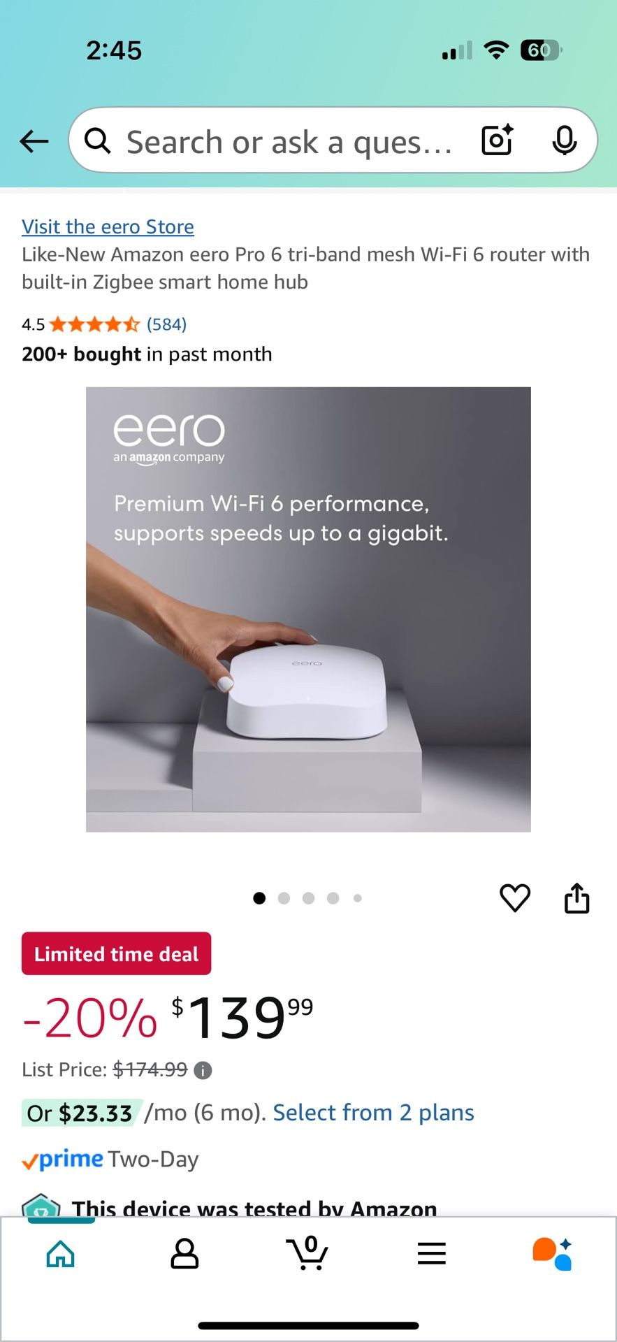 Eero Pro 6 Mesh WiFi 6 Router 