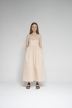 Sleeveless beige nude color dress, summer dress for women, midi holiday  clothing with pockets, cotton blended dress, mid calf casual dress for Sale  in Brooklyn, NY - OfferUp