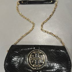 Tory Burch Black patent crocodile purse