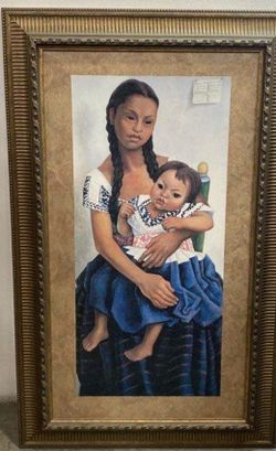 REDUCE LARGE 50 x 30 RIVERA ARTWORK OF LADY IN CHILD