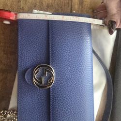 Gucci Bags | Gucci Crossbody Wallet With Chain. Pebbled Leather Blue 