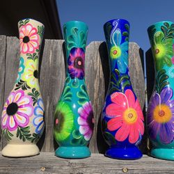 Long Flower Vase Hand Painted  Sale 