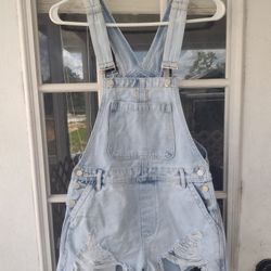 Ripped Raw Hem Denim Overall Romper size XS