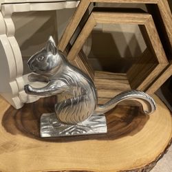 Vintage Cast Aluminum Figural Nutcracker Silver Squirrel on Hind Legs Long Tail