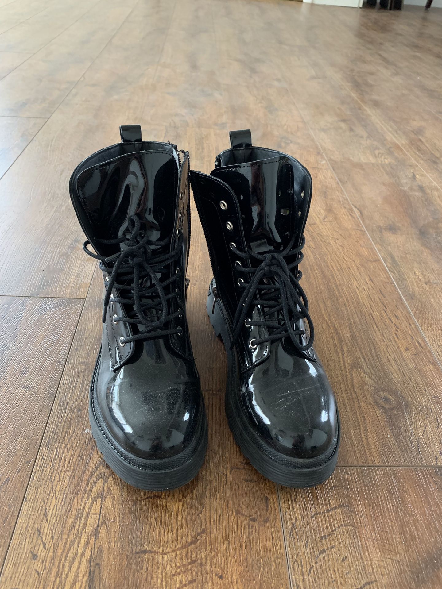 Black patent leather boots (size 8)