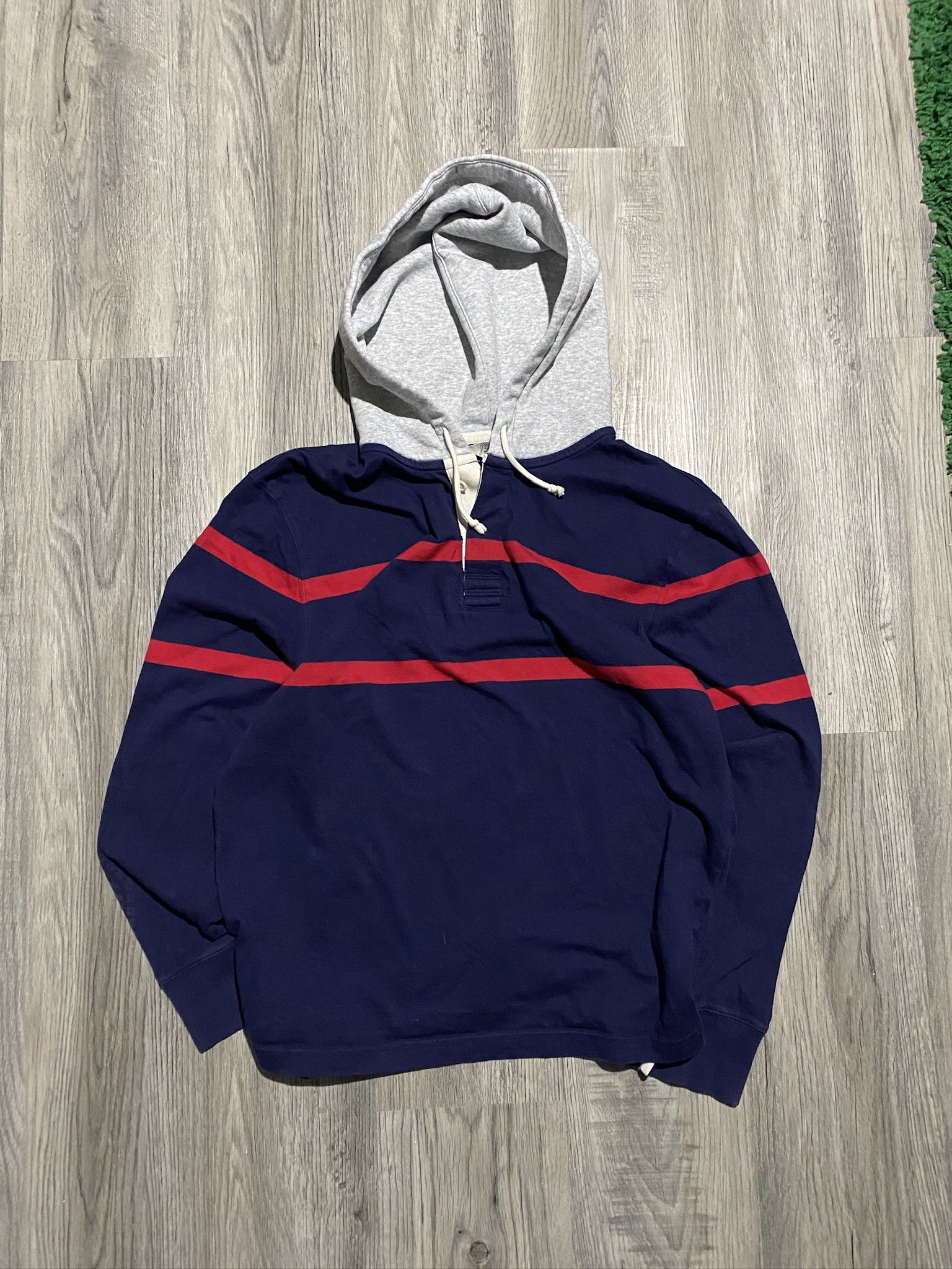 J. Crew Hooded Striped Long Sleeve Pullover Rugby Shirt • Size Medium