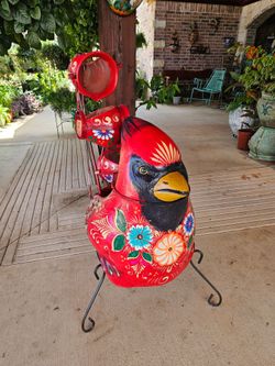 Painted Cardinal Clay Water Fountain. Clay Pots, Planters,Plants, Pottery, Talavera. $240