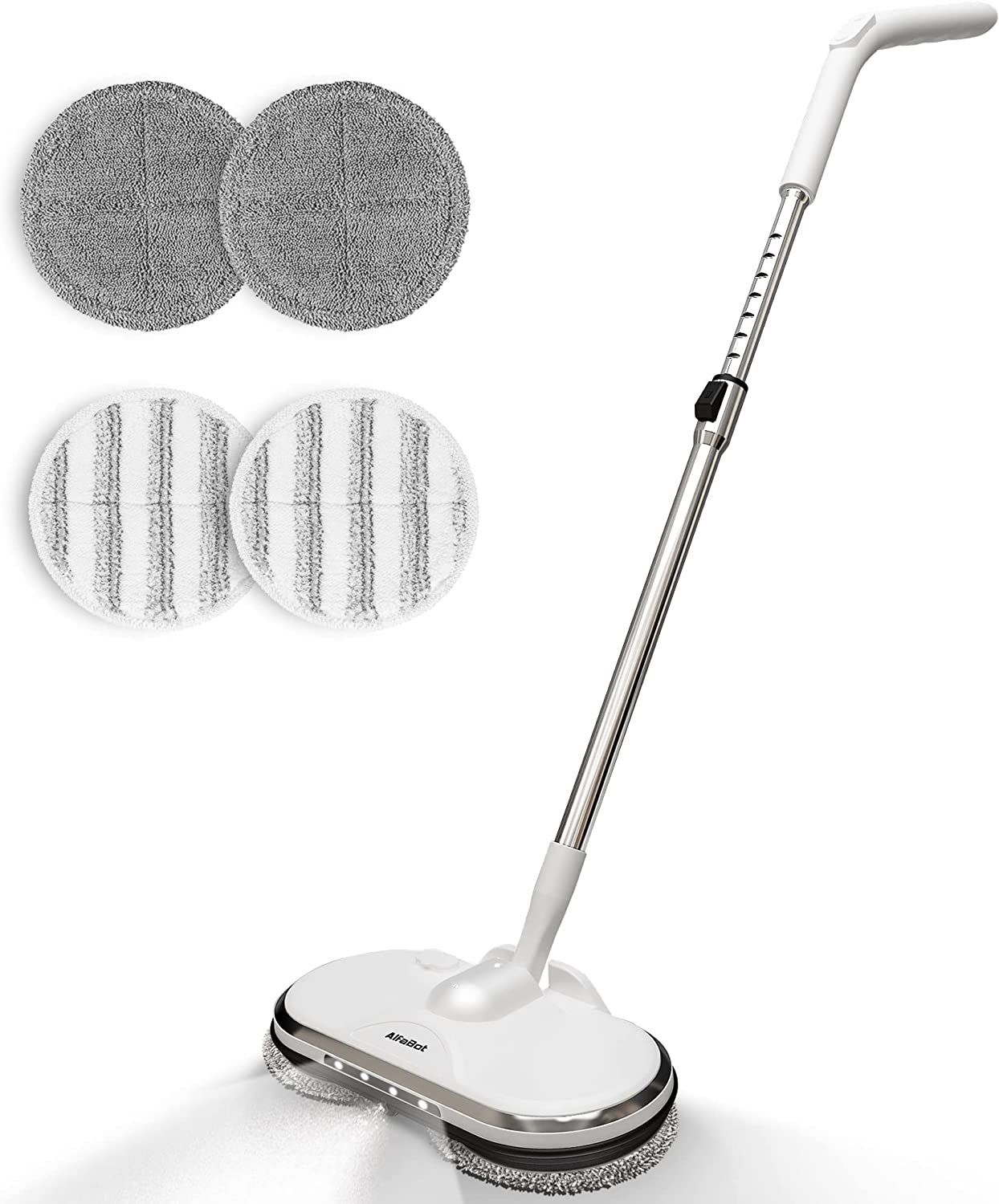 Cordless Electric Mops For Floor Cleaning, AlfaBot WS-24 Electric Spin Mop, Electric Mop with Water Sprayer and LED Headlight, Floor Scrubber for Hard