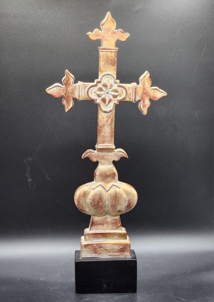 Tabletop Crucifix in Chalkware Baroque Style