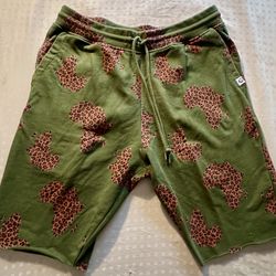 Billionaire Boys Club Men's XXL Sweat Shorts Green Brown Leopard Print