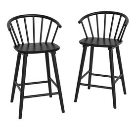 LUE BONA Bar Stools Set of 2, Black Farmhouse Barstools with Semicircular Backrest, Mid Century Modern Counter Height Bar Stools for Kitchen Island, 2