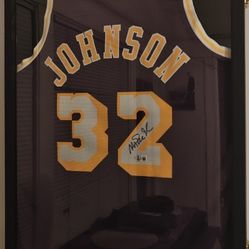 Signed And Framed Magic Johnson Lakers Mitchell & Ness Swingman Jersey (Beckett Authenticated) 