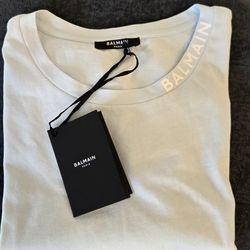 Brand New Balmain Men's Logo Light Blue Cotton T-Shirt Size M,L, XL