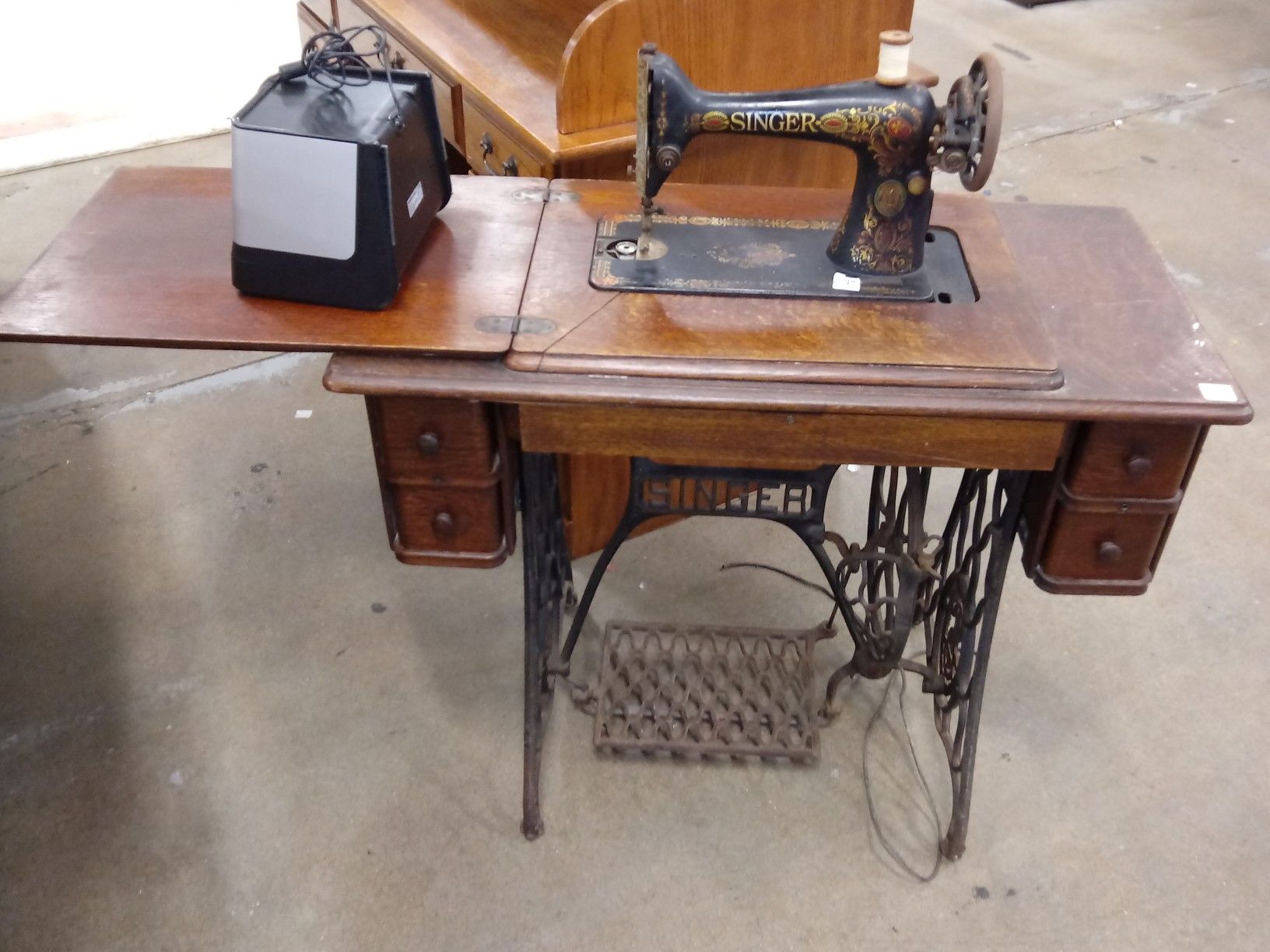 Antique Singer sewing machine and table