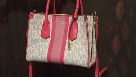 Michael Kors Maple Small Center Stripe Satchel Bag – Pink & Vanilla