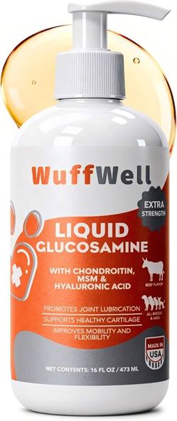 WuffWell Liquid Glucosamine for Dogs Hip & Joint Support with Chondroitin, MSM & Hyaluronic Acid, Dog Joint Supplement for Mobility & Cartilage Health