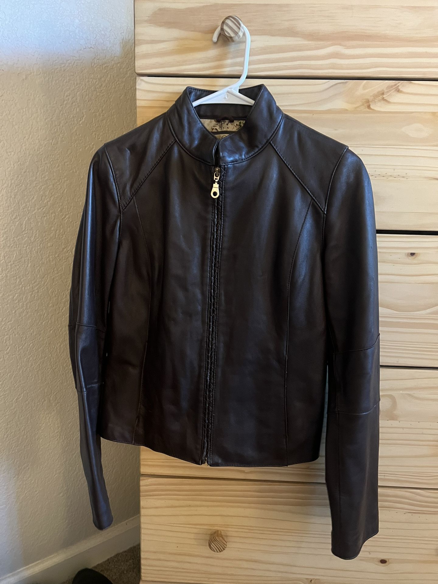 Brown Leather Bomber Jacket, Brown