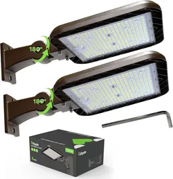 150W LED Parking Lot Lights 2 Pack Adjustable Arm Mount
22,500LM (150LM/W), 5000K, Dusk to Dawn Photocell LED Street Lights IP65 Waterproof Commercial