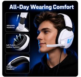 Brand New Gaming Headsets with Noise Cancelling Microphone, Xbox One & PS5 PS4 Headphones, High-Quality Stereo Sound, LED Light, Soft Memory Earmuffs 
