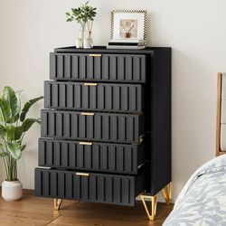 DWVO Metal Dressers, 5 Drawer Dressers & Chests of Drawers, Modern Fluted Dresser for Room, Entryway, Hallway, Black