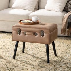 Leather Storage Ottoman Footrest Stool