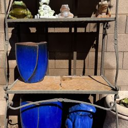 Wrought Iron and Ceramic Title Shelving Unit / Plant Stand