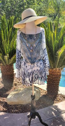 Blue And White Sheer Printed Blouse