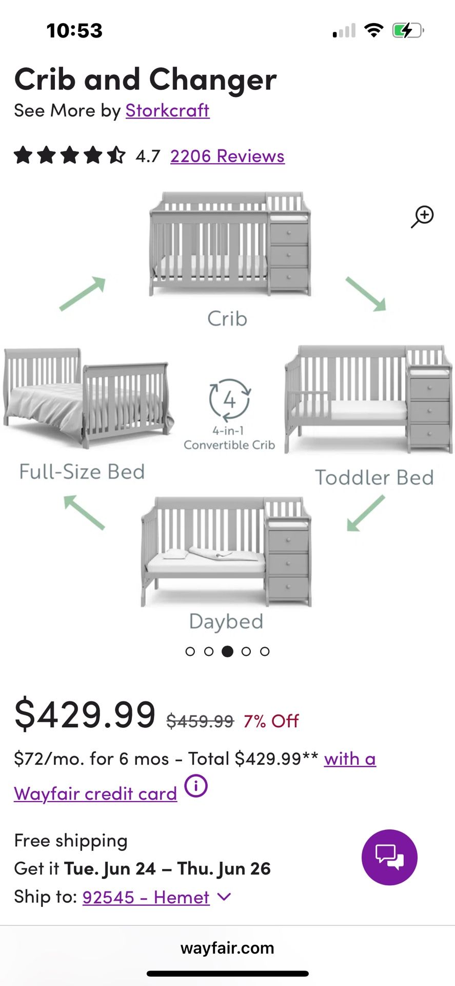Brand New In Box Baby Crib And Changing Table