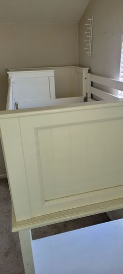 White Wood Bunk Bed with desk