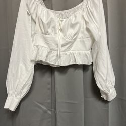 Small Long Sleeve White Crop Top Blouse 