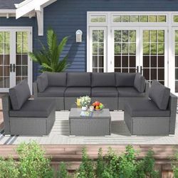 Seven Piece Patio Furniture Set Brand New In The Box Dark Gray Frame Dark Gray Cushions Brand New Patio Set 🆕🚚🆕