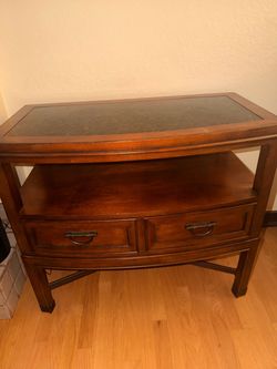Wood Console Table with Granite Top & Storage Drawers
