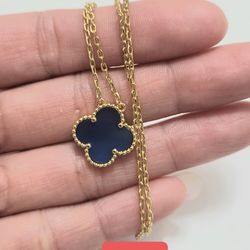 Van 18k Gold Blue Floral Flower Pendant Necklace Gift