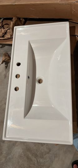 Rectangular White Ceramic Drop In or Wall Mounted Bathroom Sink SKU: Scarabeo 3005