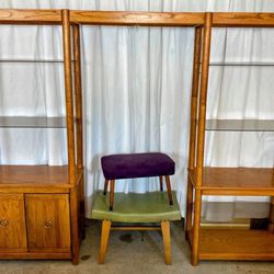 Vintage mid century shelving unit with smoked glass shelves cabinet book shelf storage