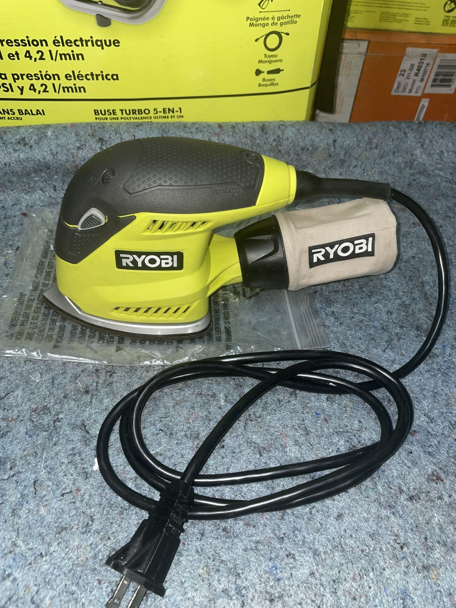 RYOBI 1.2 Amp Corded 5.5 in. Corner Cat Sander with Dust Bag, Sample Sandpaper, and Storage Case