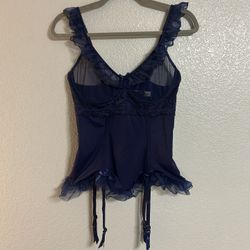 Woman’s Coquette Corset Blue Sheer Ruffle  top size medium