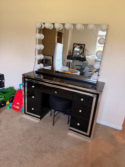 Mirrored Vanity Set with Smart Hollywood Bluetooth Mirror – Originally $4,000