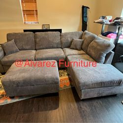 Corduroy Sectional Sofa With Ottoman