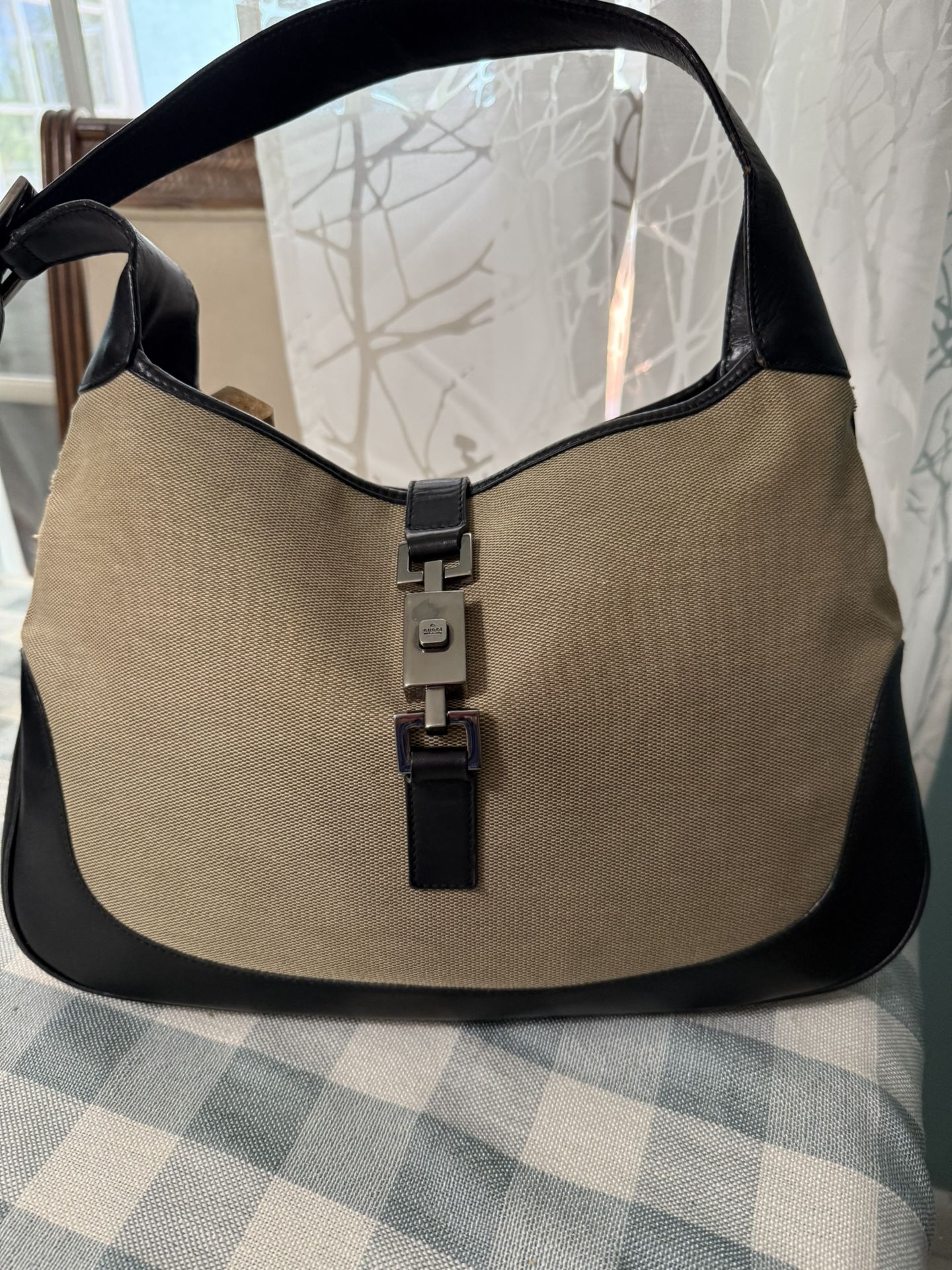Genuine Gucci Jackie Leather And Canvas Bag( Vintage)