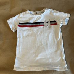 Moncler Kids White Tee with Tricolor Stripe Sz 3