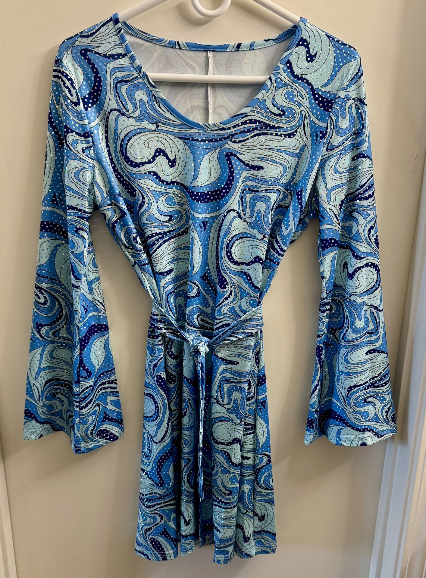 Disco Dress, Halloween, Blue, White, Silver, Size Medium